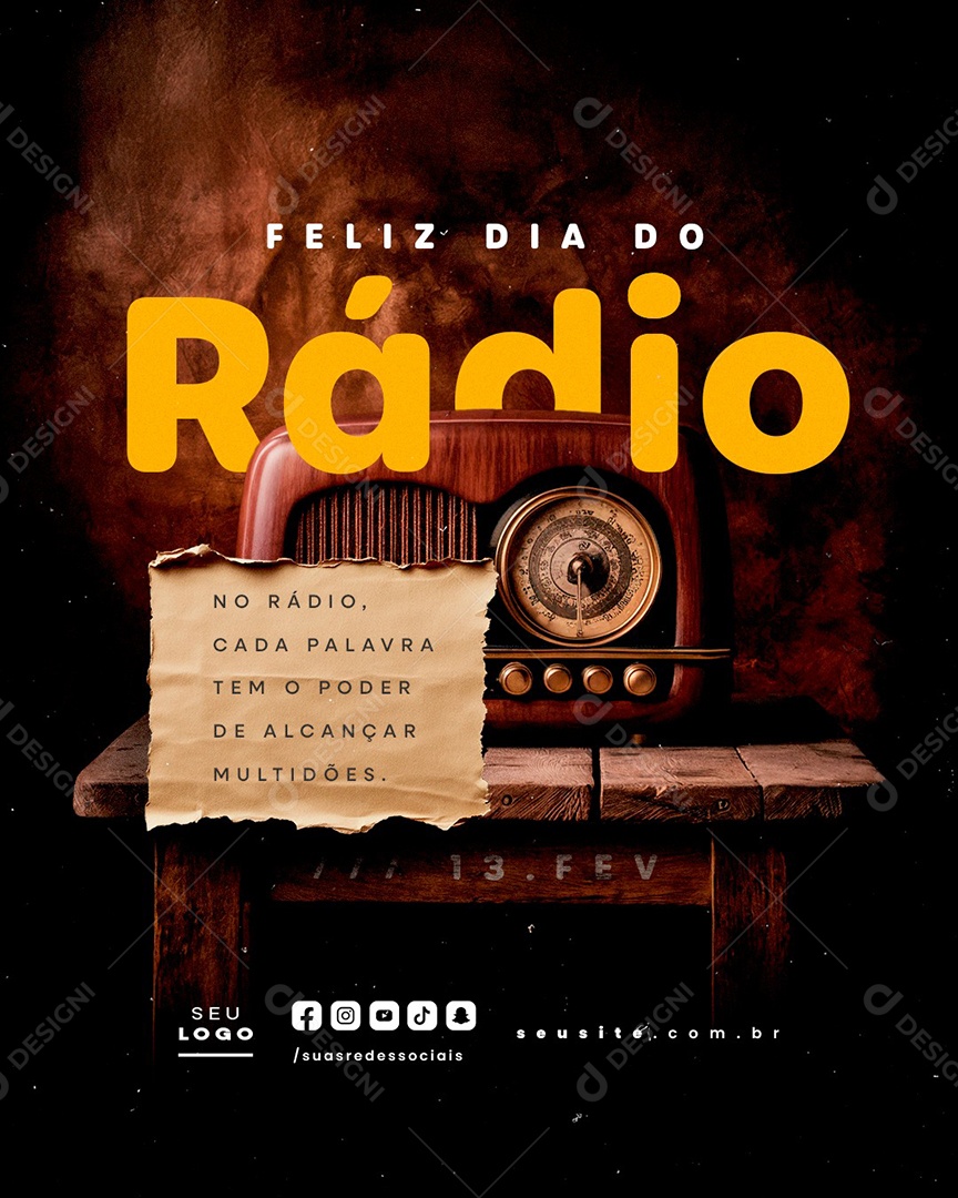 Feliz Dia do Rádio 13 de Fevereiro Social Media PSD Editável