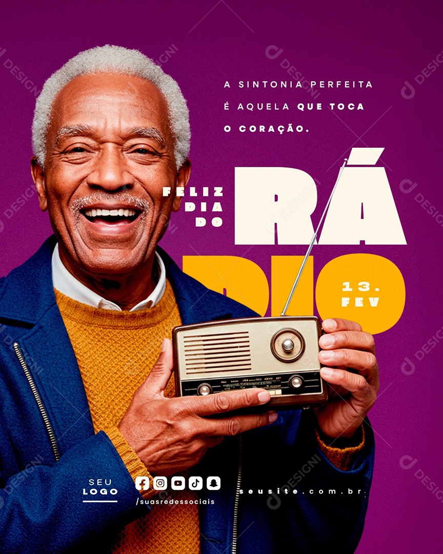 Feliz Dia do Rádio 13 de Fevereiro Social Media PSD Editável