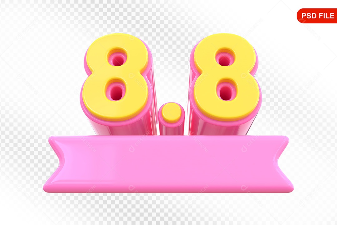 Elemento 3D Promoção de Vendas 8 8 para Composição PSD