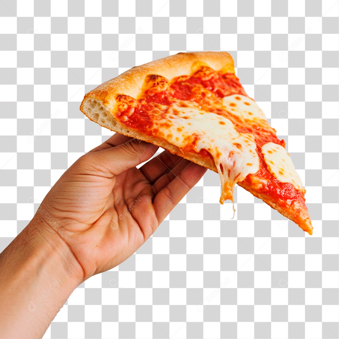 Mão Segurando Fatia Pizza PNG Transparente