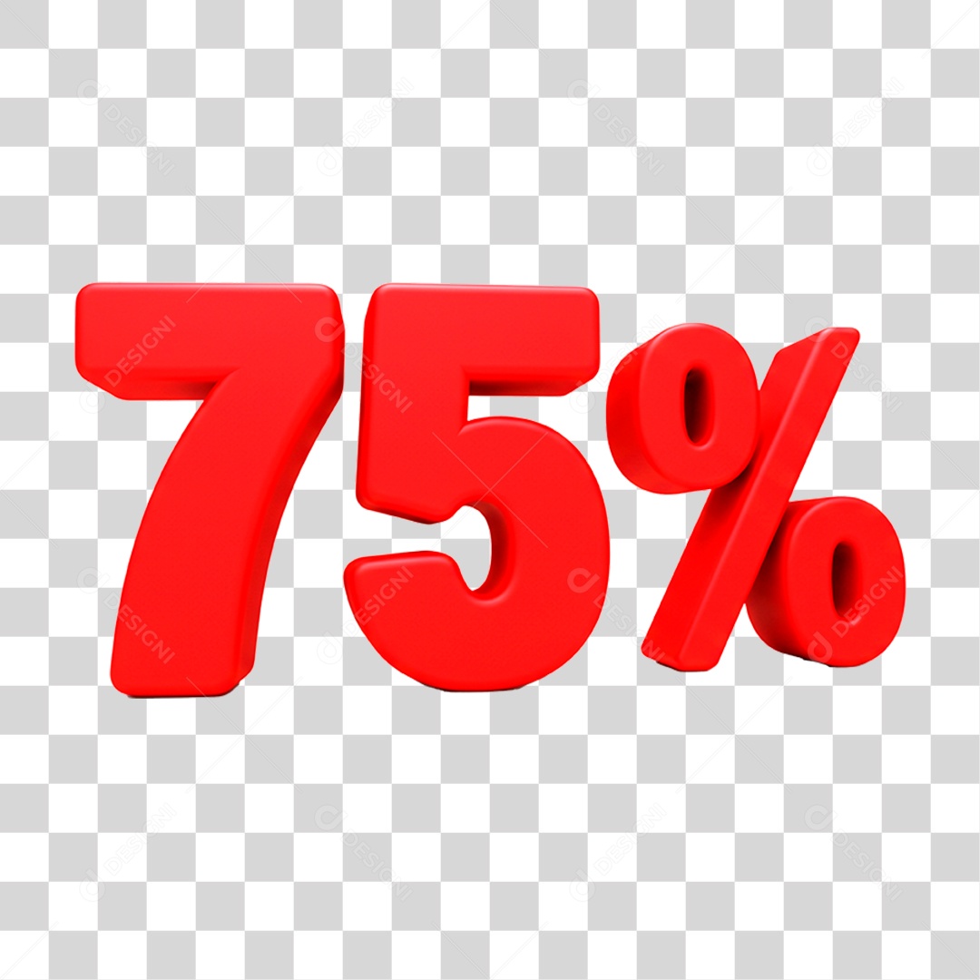 Número 3D 75% PNG Transparente
