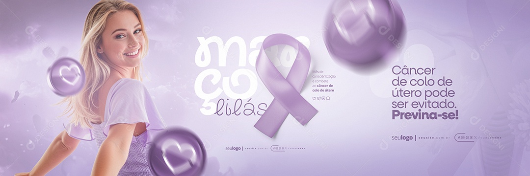 Carrossel Março Lilás Câncer de Colo de Útero Pode Ser Evitado Social Media PSD Editável