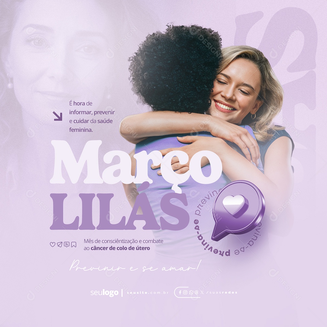 Março Lilás é Hora de Informar Social Media PSD Editável