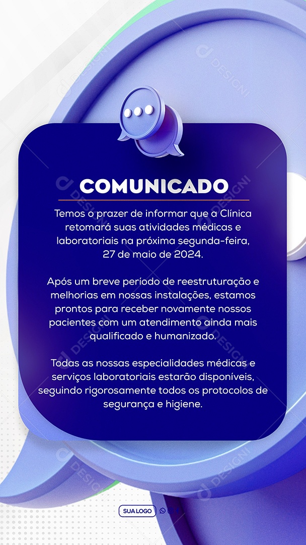 Story Comunicado Temos o Prazer de Informar que a Clinica Retornará Social Media PSD Editável
