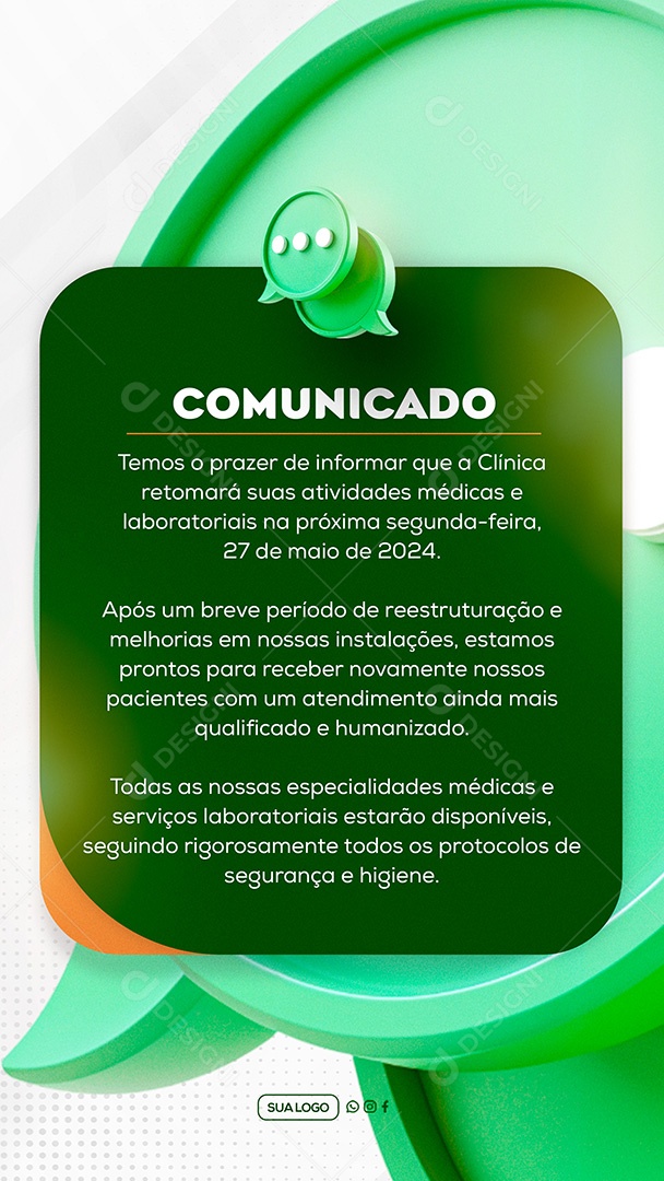 Story Comunicado Temos o Prazer de Informar Social Media PSD Editável