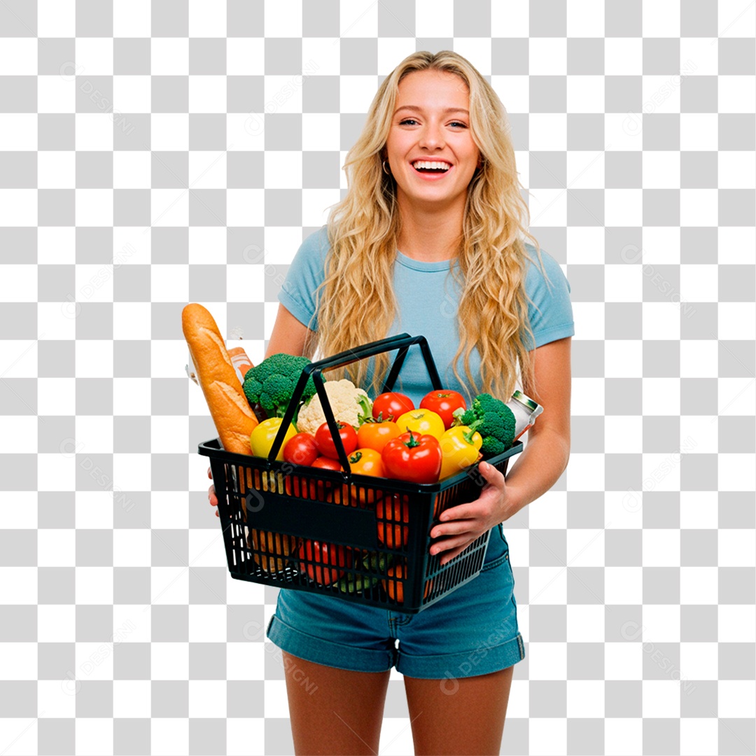 Mulher com Cesta de Verdura PNG Transparente