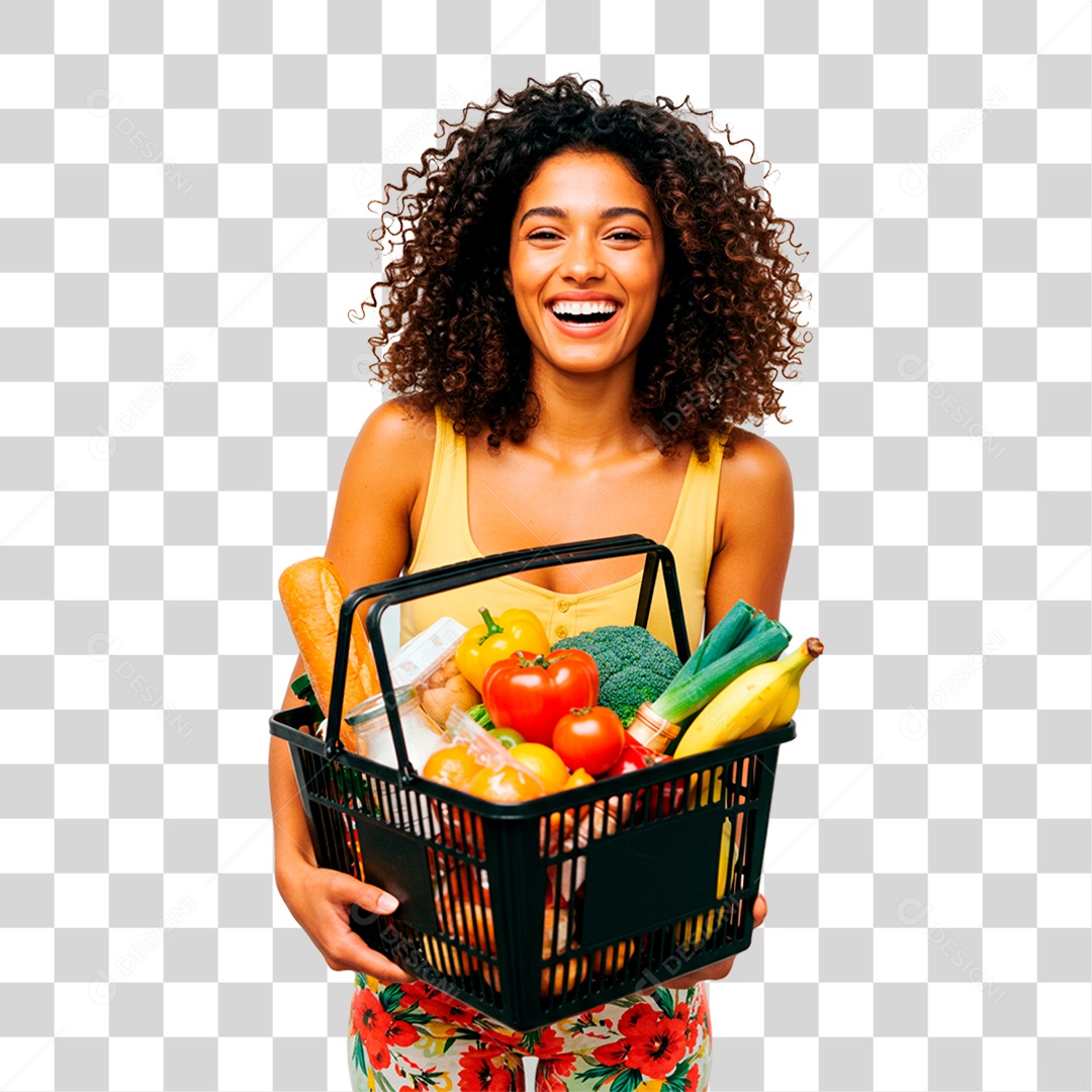 Mulher com Cesta de Verdura PNG Transparente