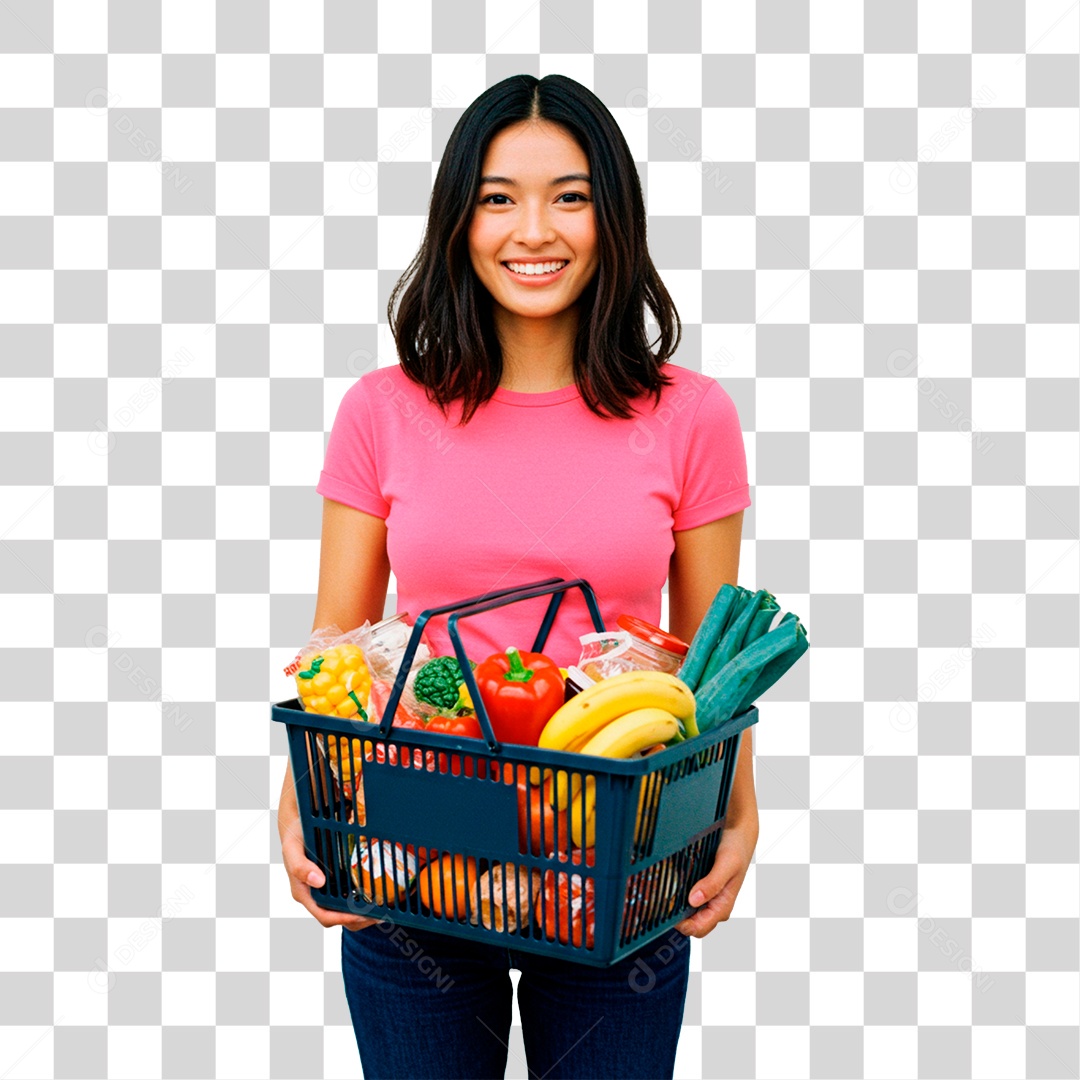 Mulher com Cesta de Verdura PNG Transparente
