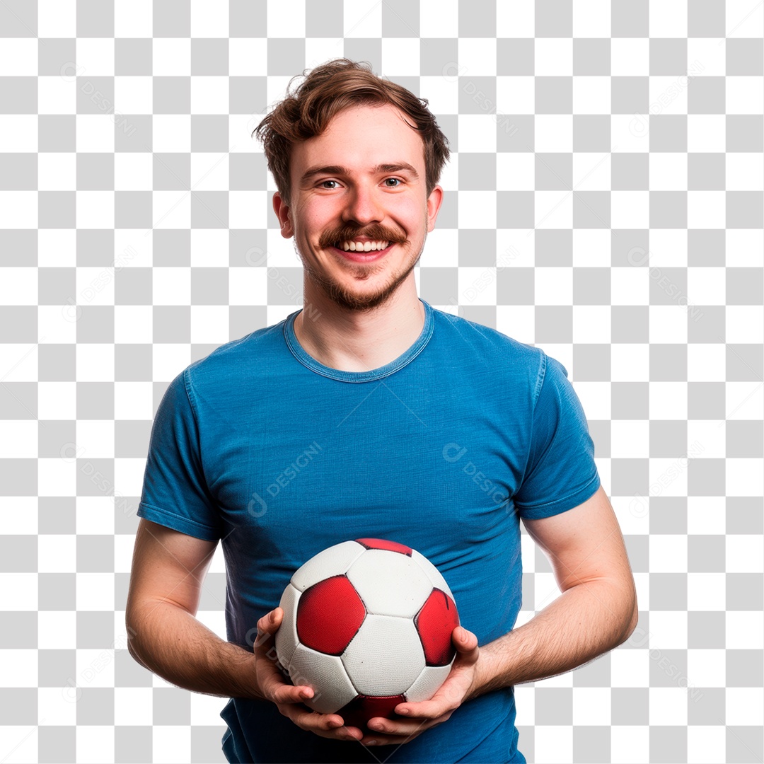 Homem Segurando Bola de Futebol PNG Transparente