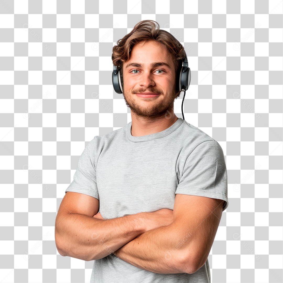 Homem com Fone de Ouvido PNG Transparente