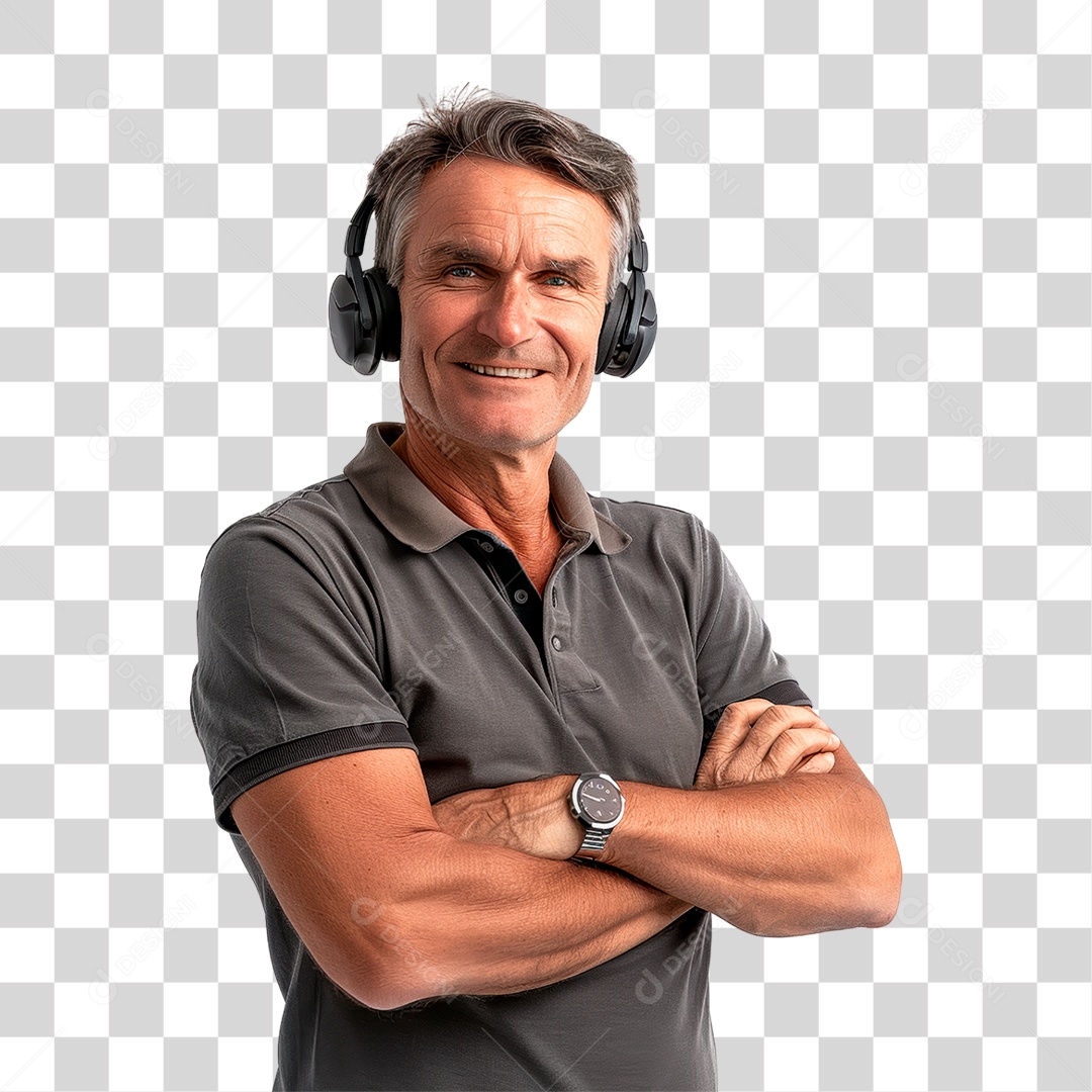 Homem com Fone de Ouvido PNG Transparente