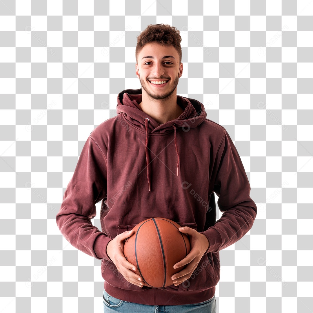 Homem Segurando Bola de Basquete PNG Transparente
