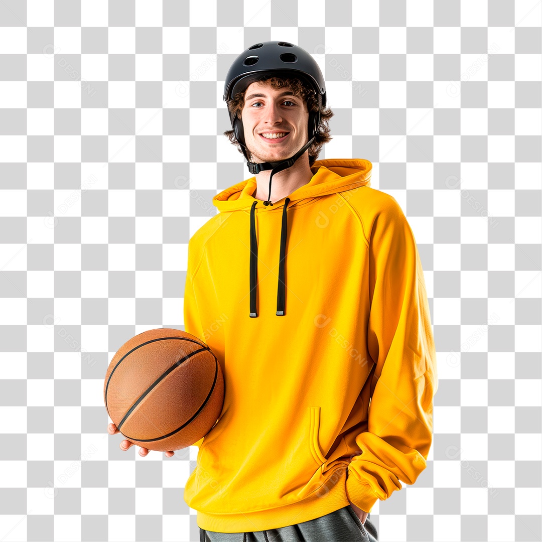 Homem Segurando Bola de Basquete PNG Transparente