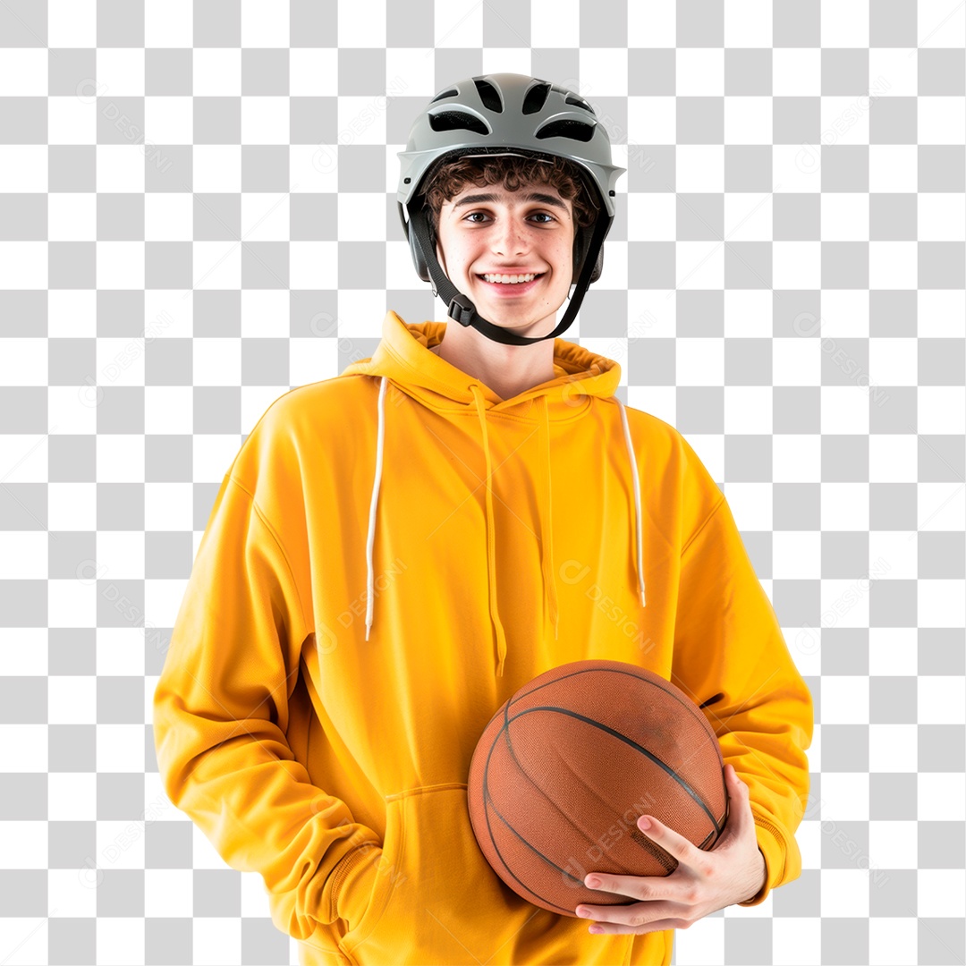Homem Segurando Bola de Basquete PNG Transparente
