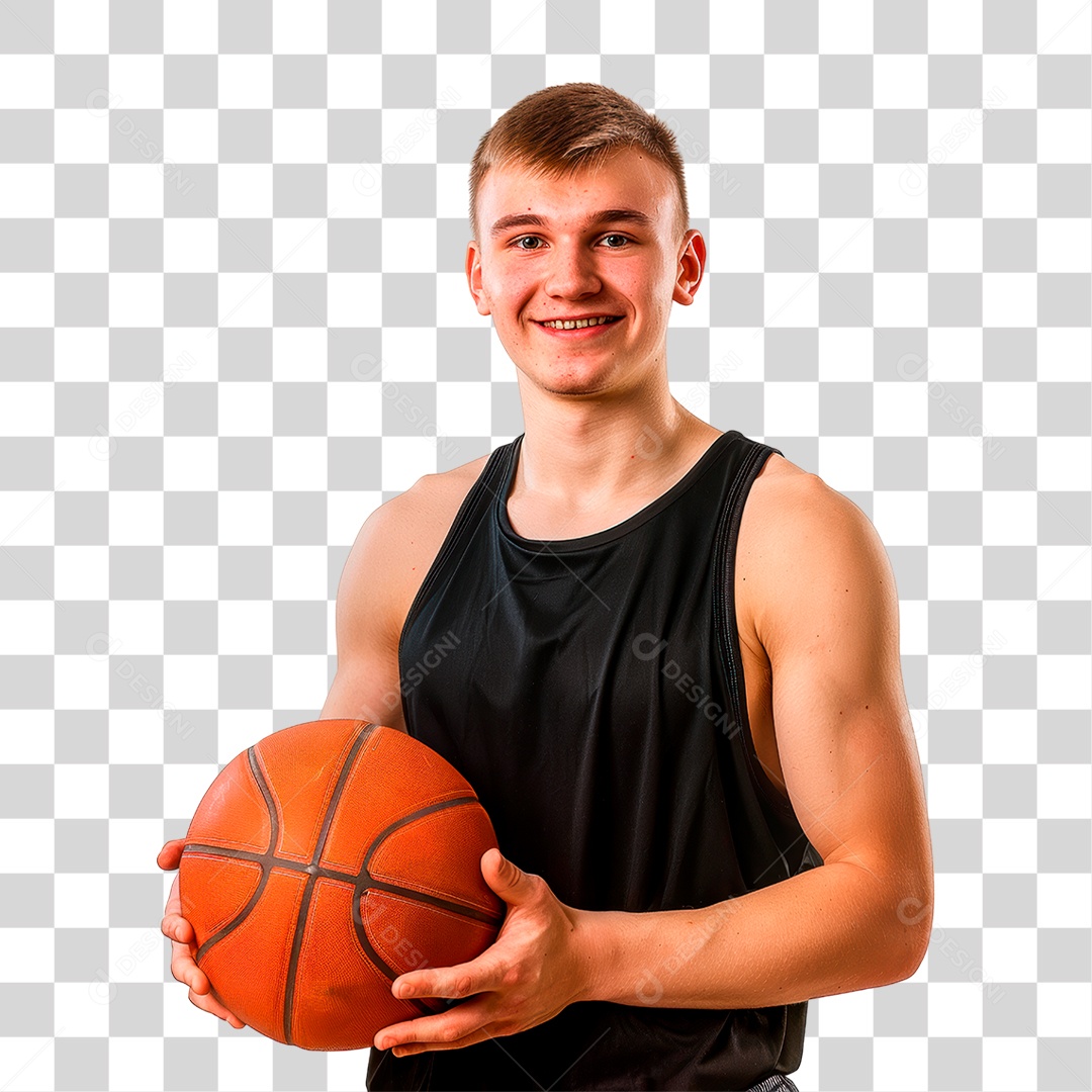 Homem Segurando Bola de Basquete PNG Transparente