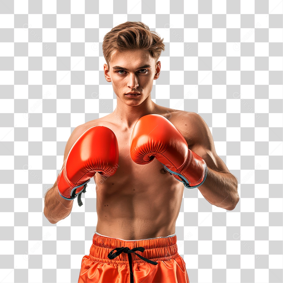 Homem com Luva de Boxe PNG Transparente