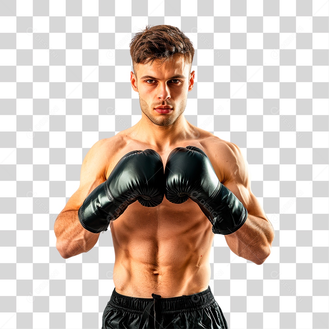 Homem com Luva de Boxe PNG Transparente