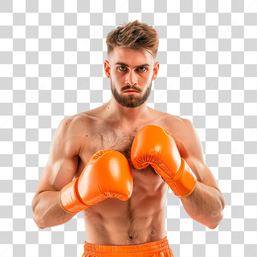 Homem com Luva de Boxe PNG Transparente