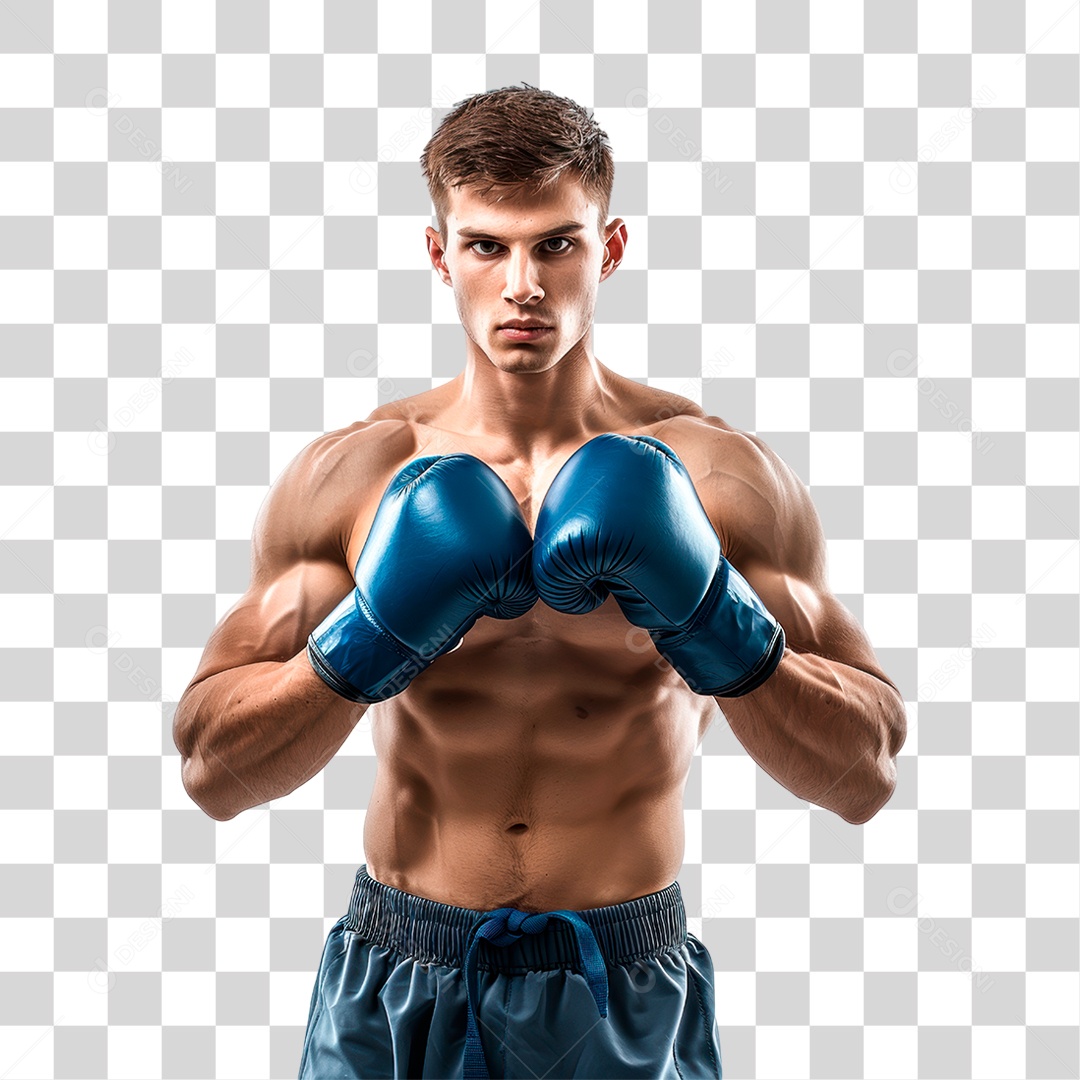 Homem com Luva de Boxe PNG Transparente