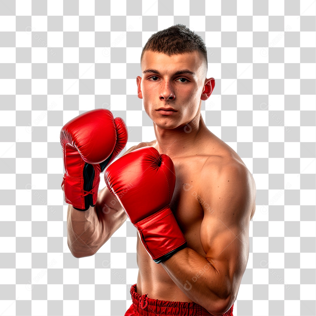 Homem com Luva de Boxe PNG Transparente