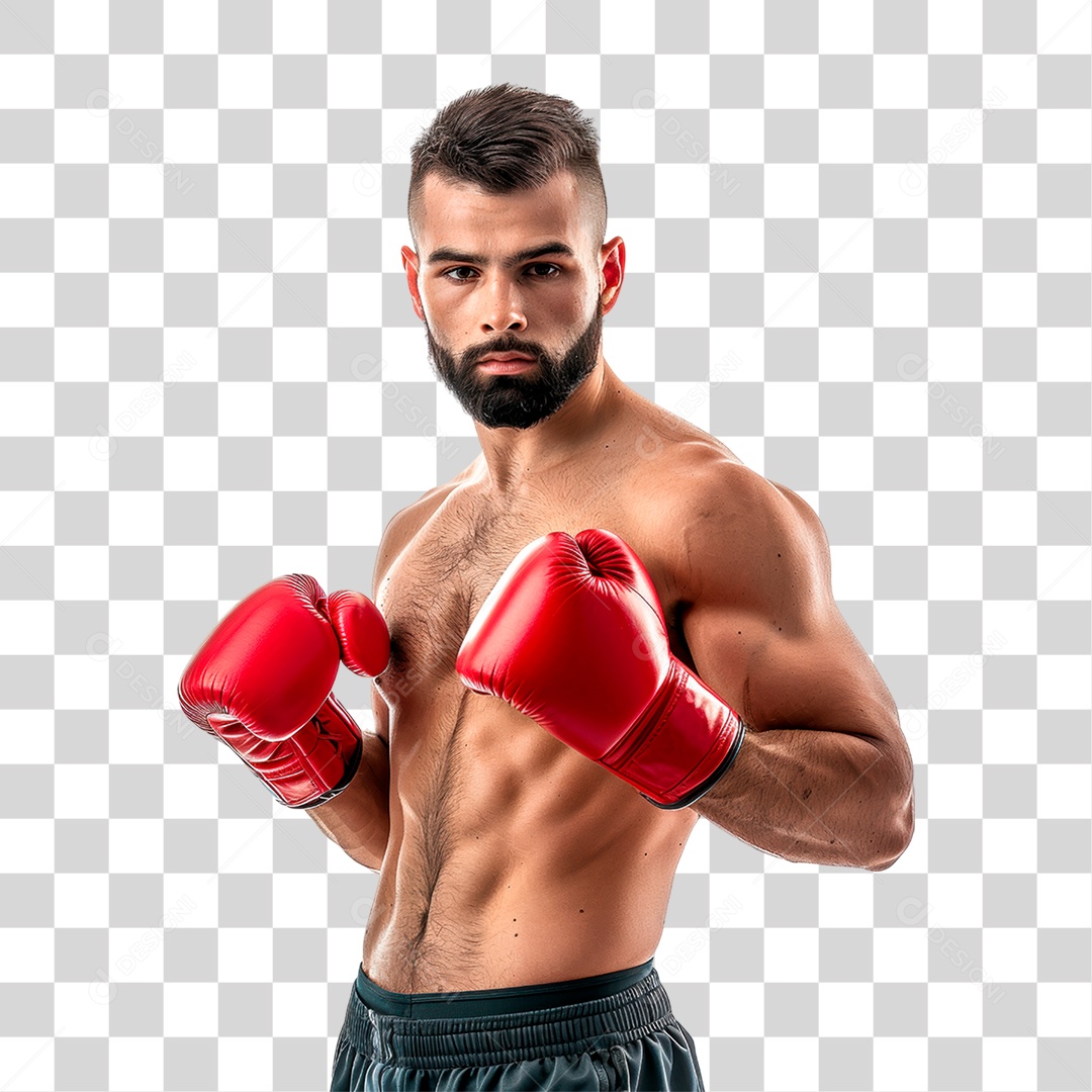 Homem com Luva de Boxe PNG Transparente