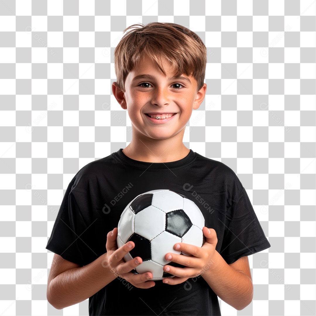 Menino com Bola de Futebol PNG Transparente