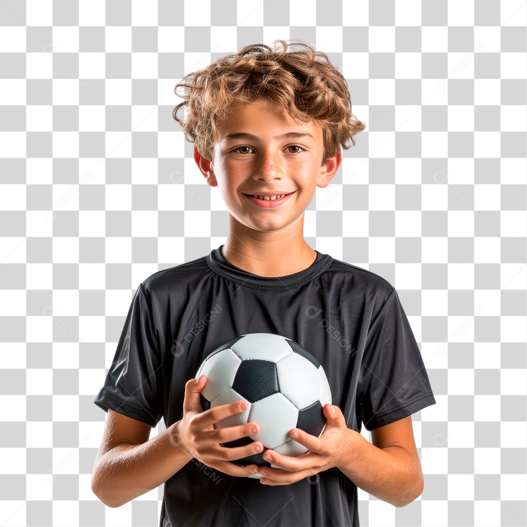 Menino com Bola de Futebol PNG Transparente