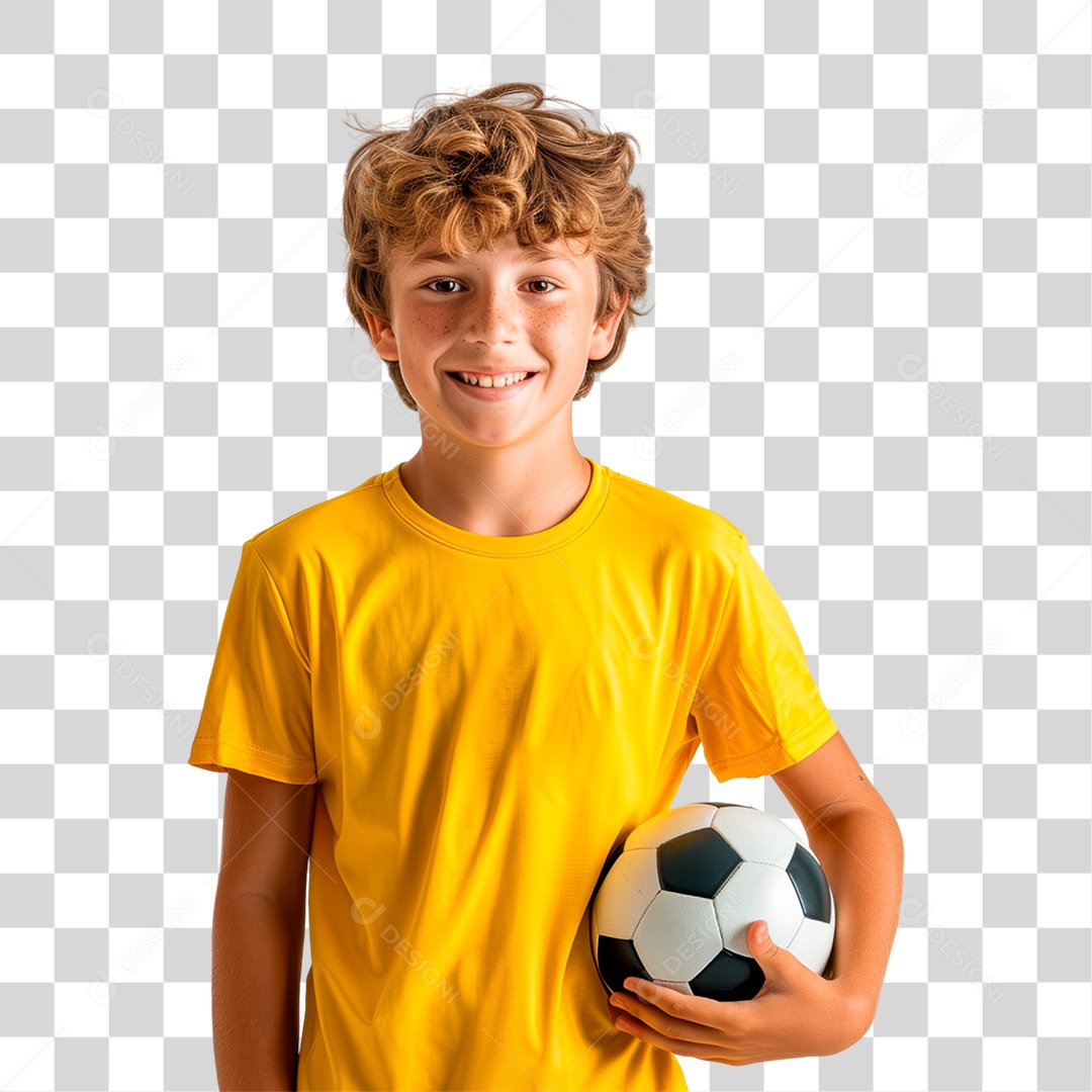 Menino com Bola de Futebol PNG Transparente