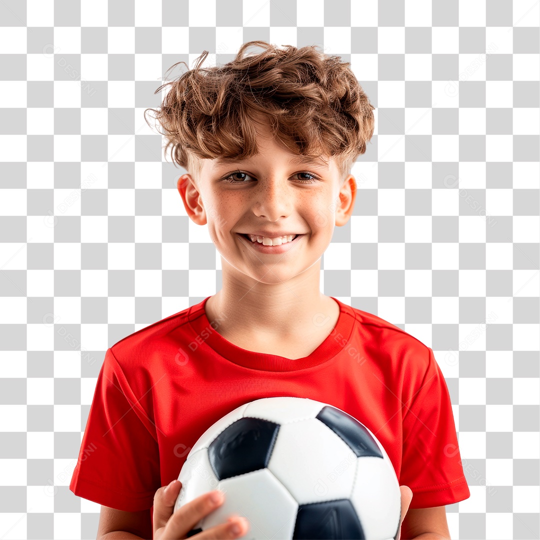 Menino com Bola de Futebol PNG Transparente