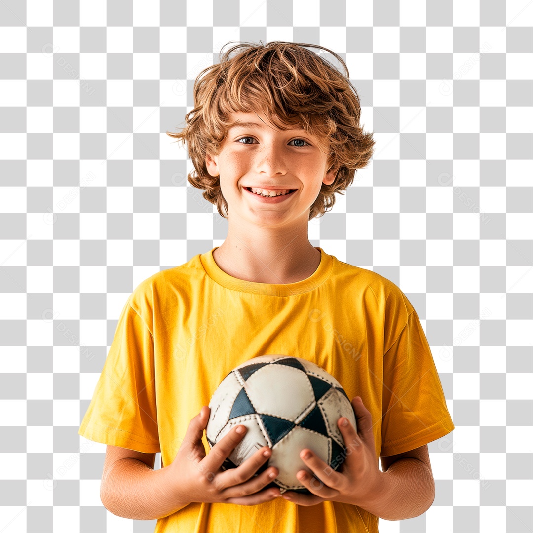 Menino com Bola de Futebol PNG Transparente