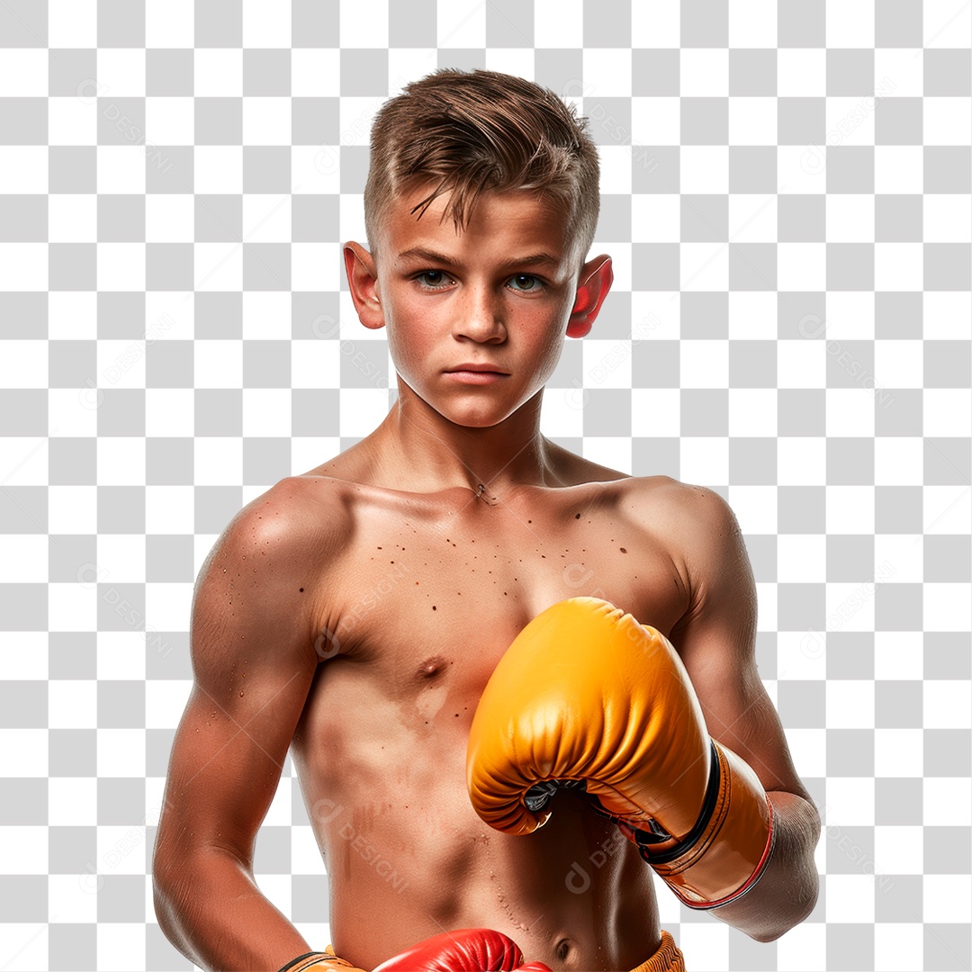 Menino com Luva de Boxe PNG Transparente