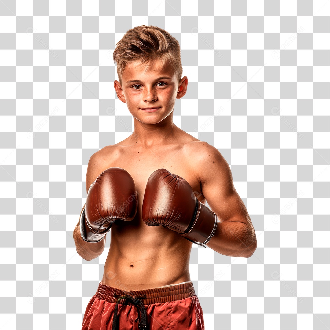 Menino com Luva de Boxe PNG Transparente