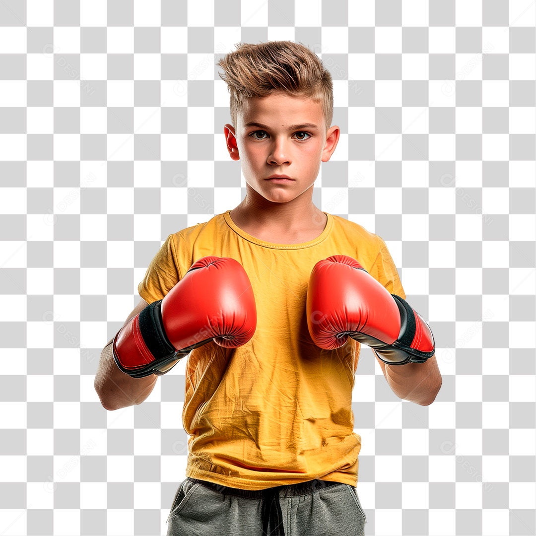 Menino com Luva de Boxe PNG Transparente