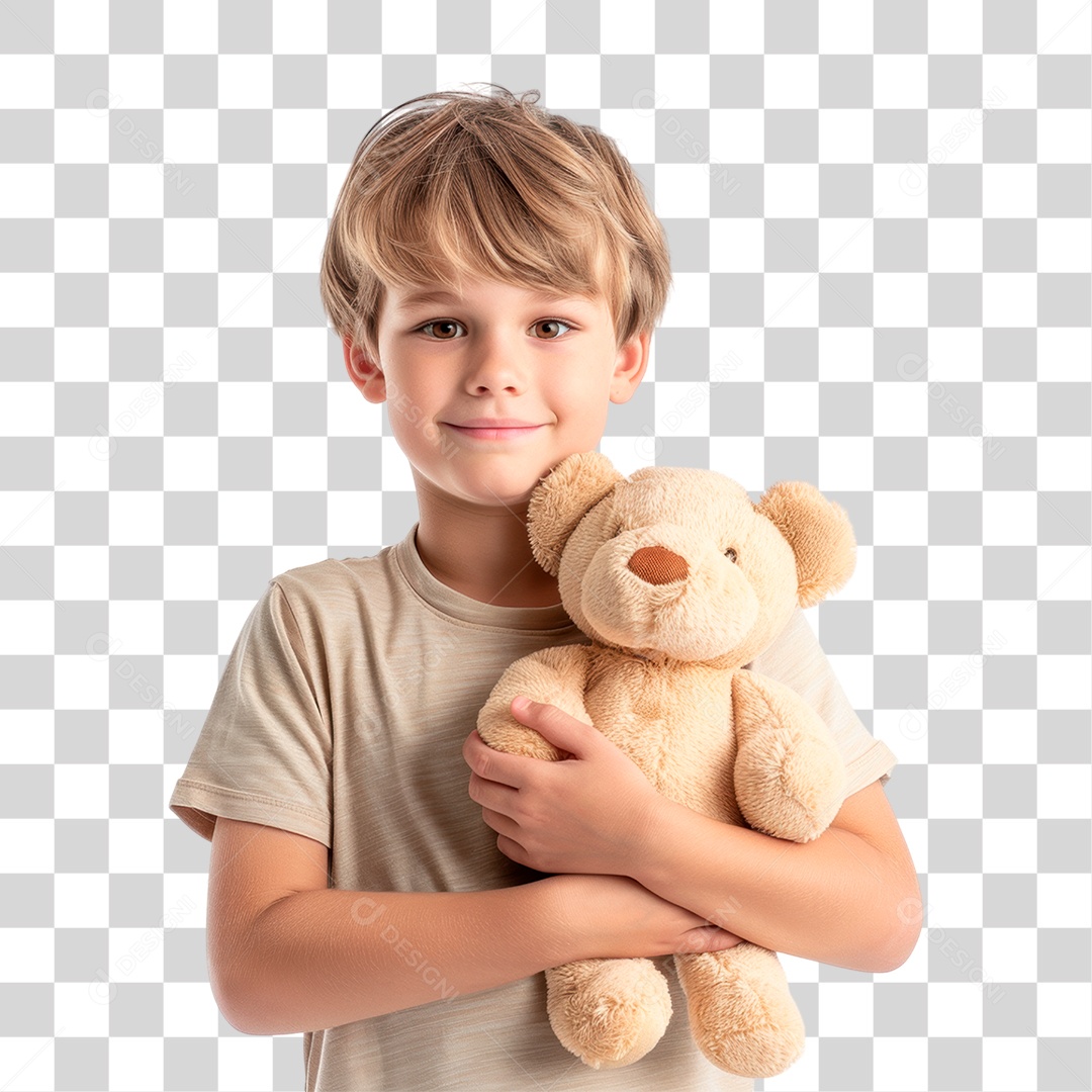 Menino com Urso de Pelúcia PNG Transparente