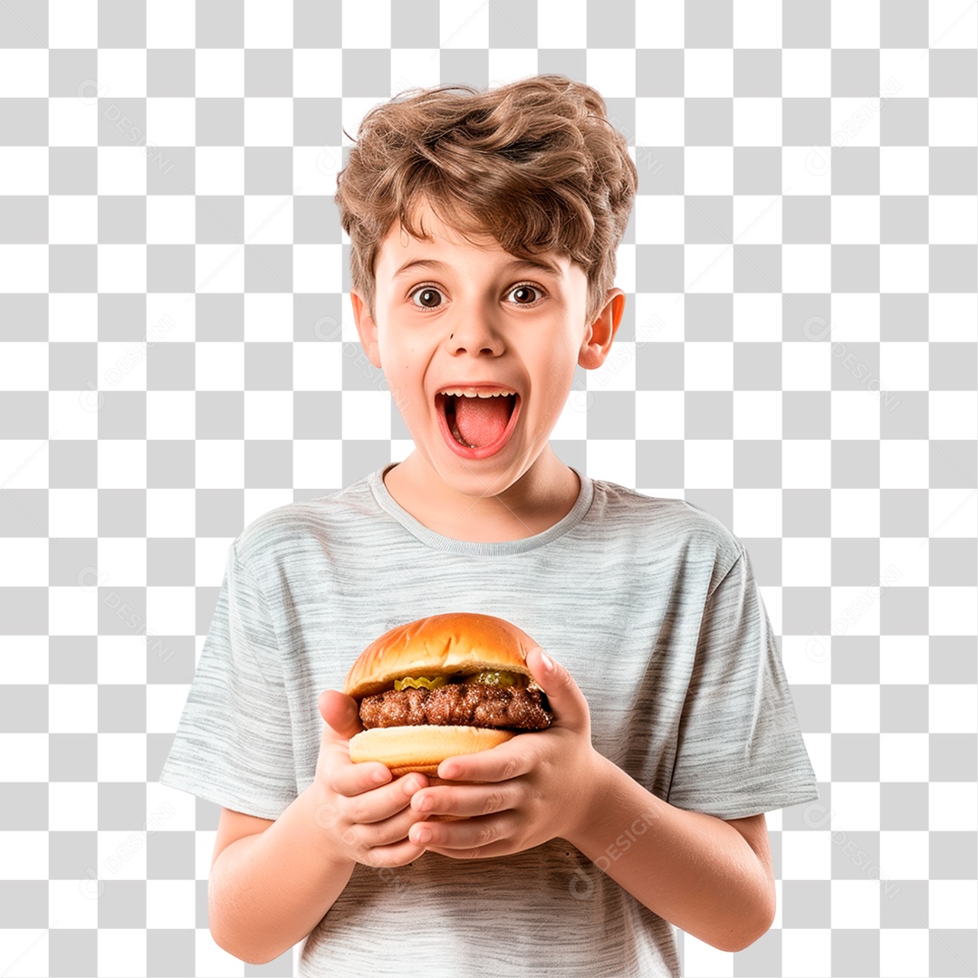 Menino Segurando Hambúrguer PNG Transparente