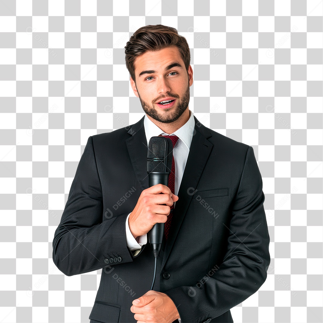 Homem de Terno com Fone PNG Transparente