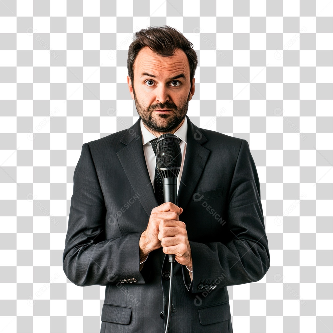 Homem Segurando Microfone PNG Transparente