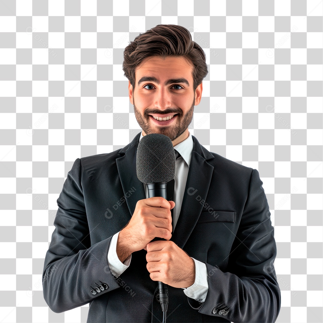 Homem Segurando Microfone PNG Transparente
