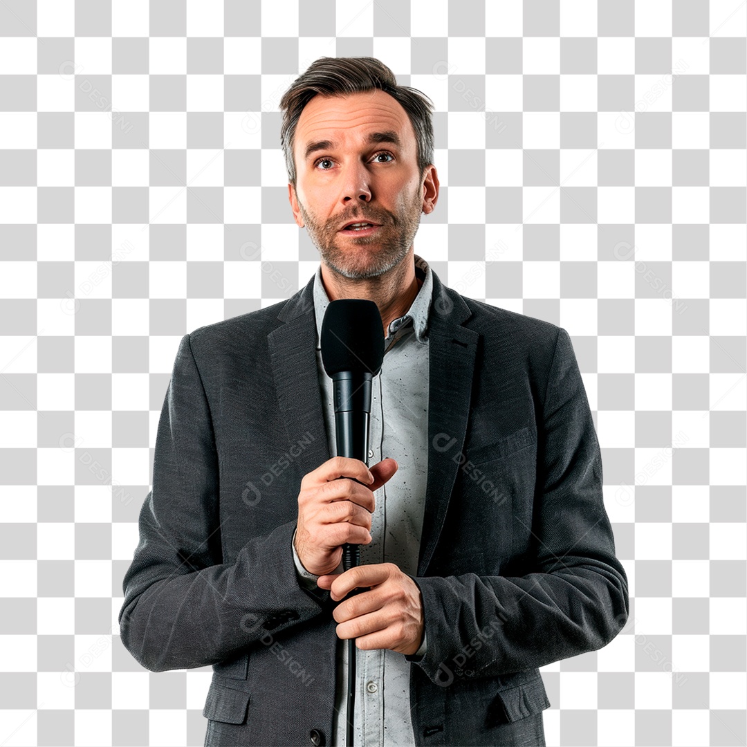 Homem Segurando Microfone PNG Transparente