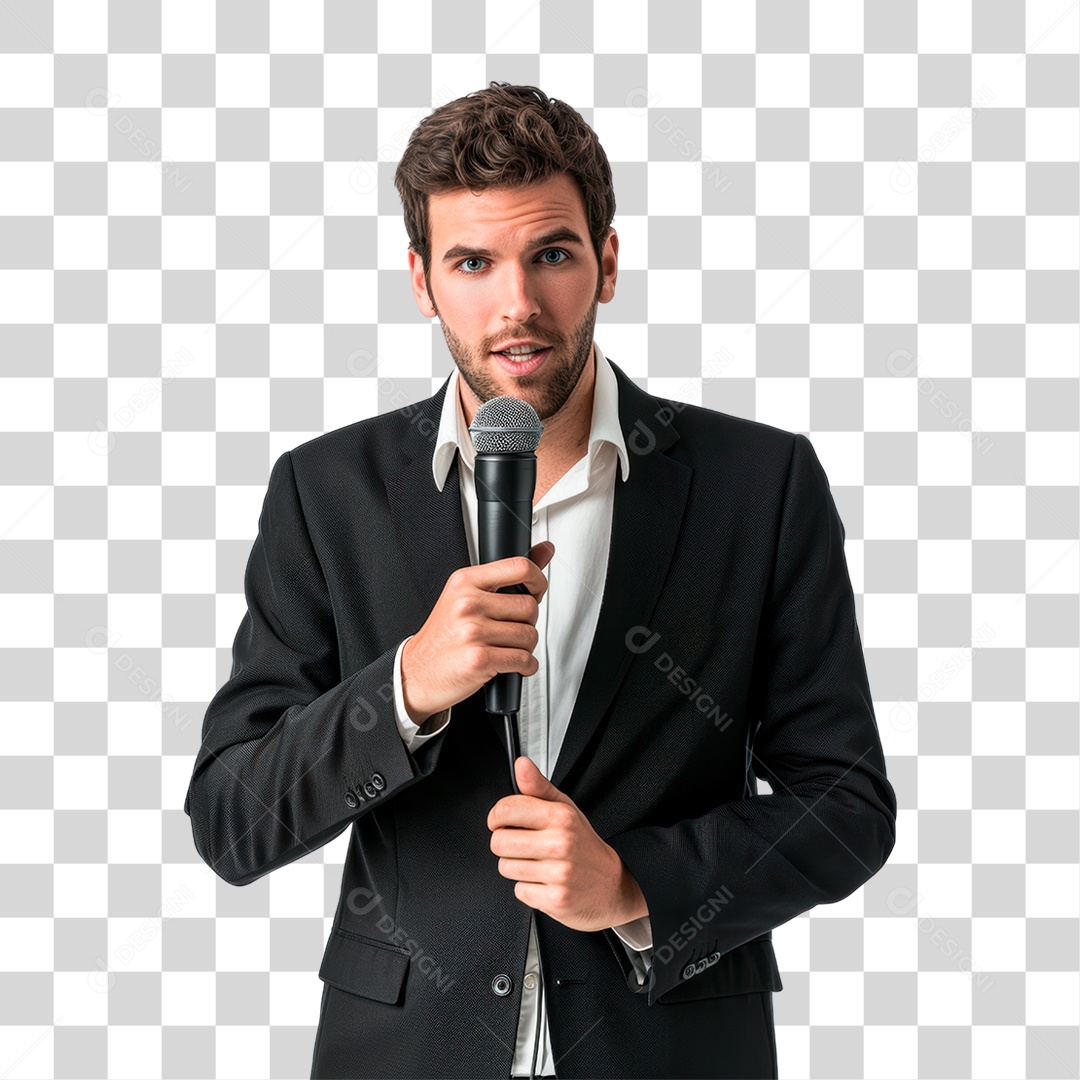 Homem Segurando Microfone PNG Transparente