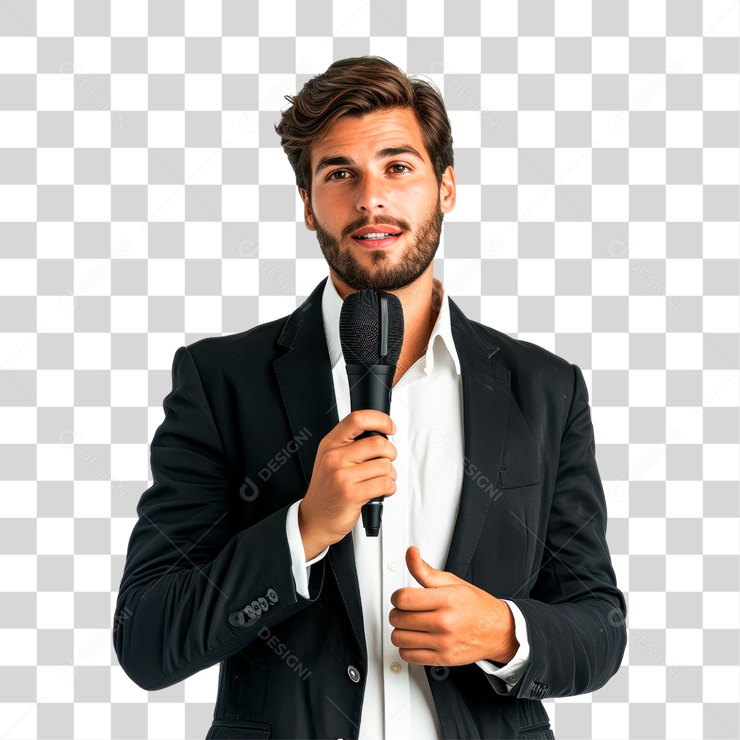 Homem Segurando Microfone PNG Transparente