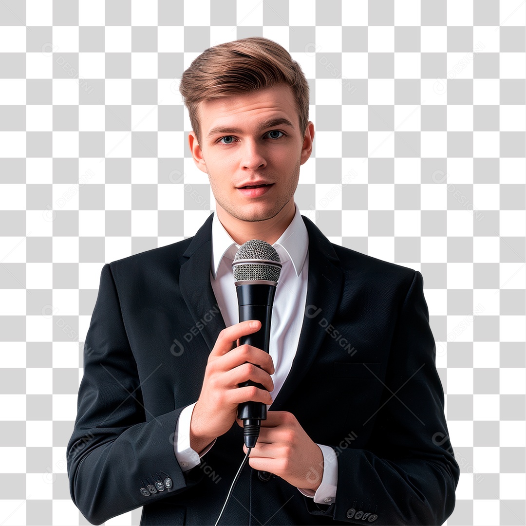 Homem Segurando Microfone PNG Transparente