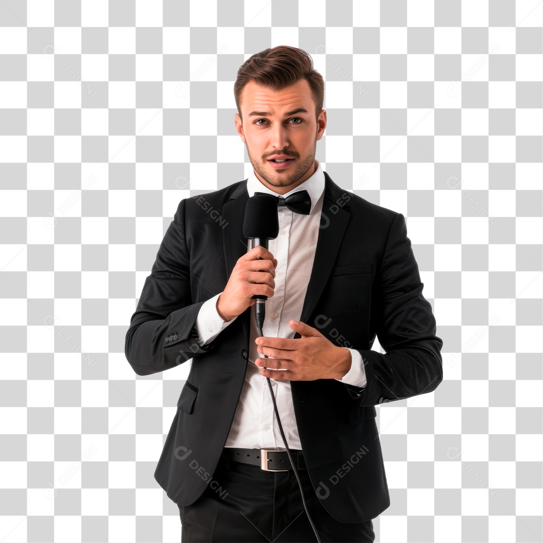 Homem Segurando Microfone PNG Transparente
