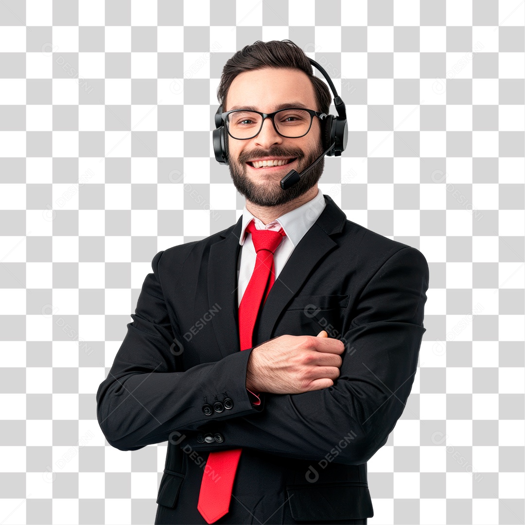 Homem de Terno com Fone PNG Transparente