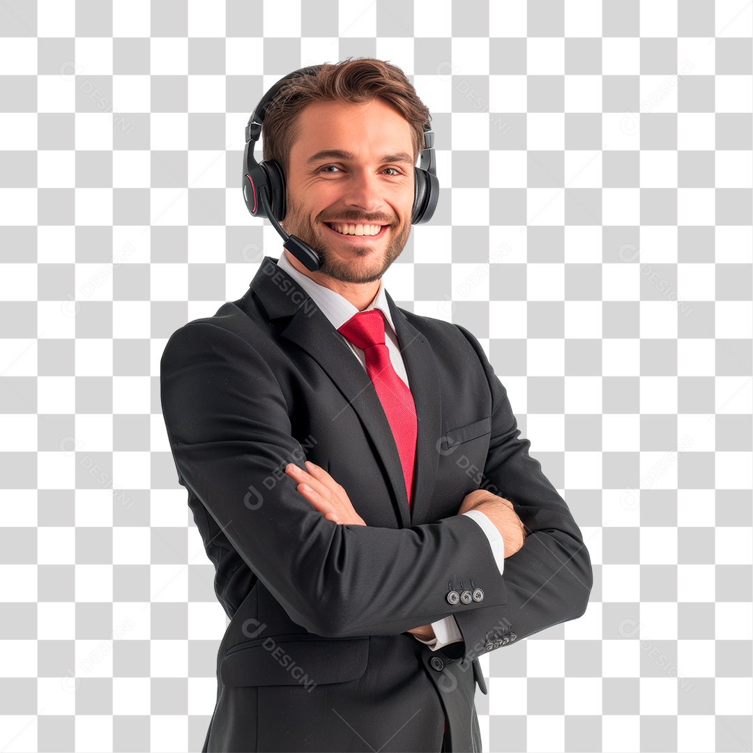 Homem de Terno com Fone PNG Transparente