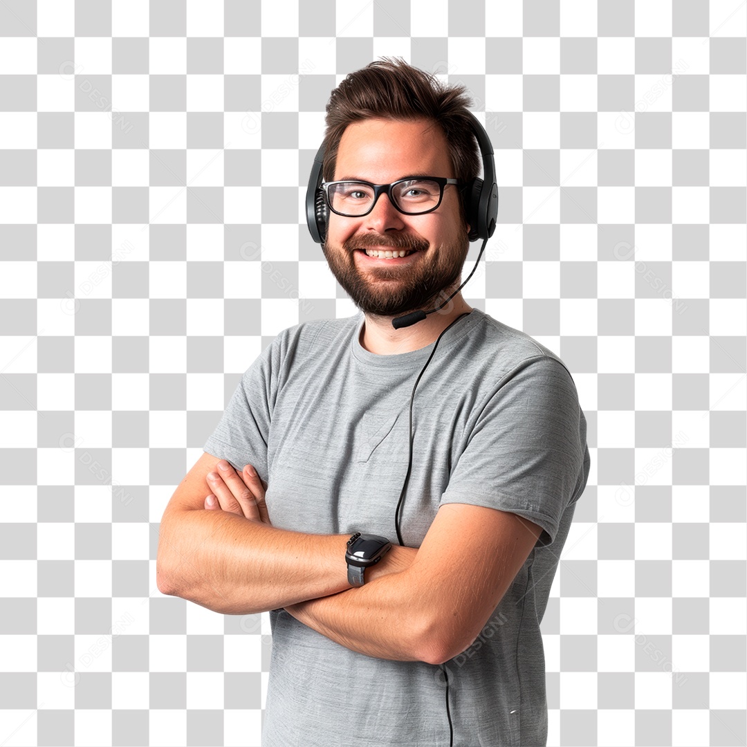 Homem de Terno com Fone PNG Transparente