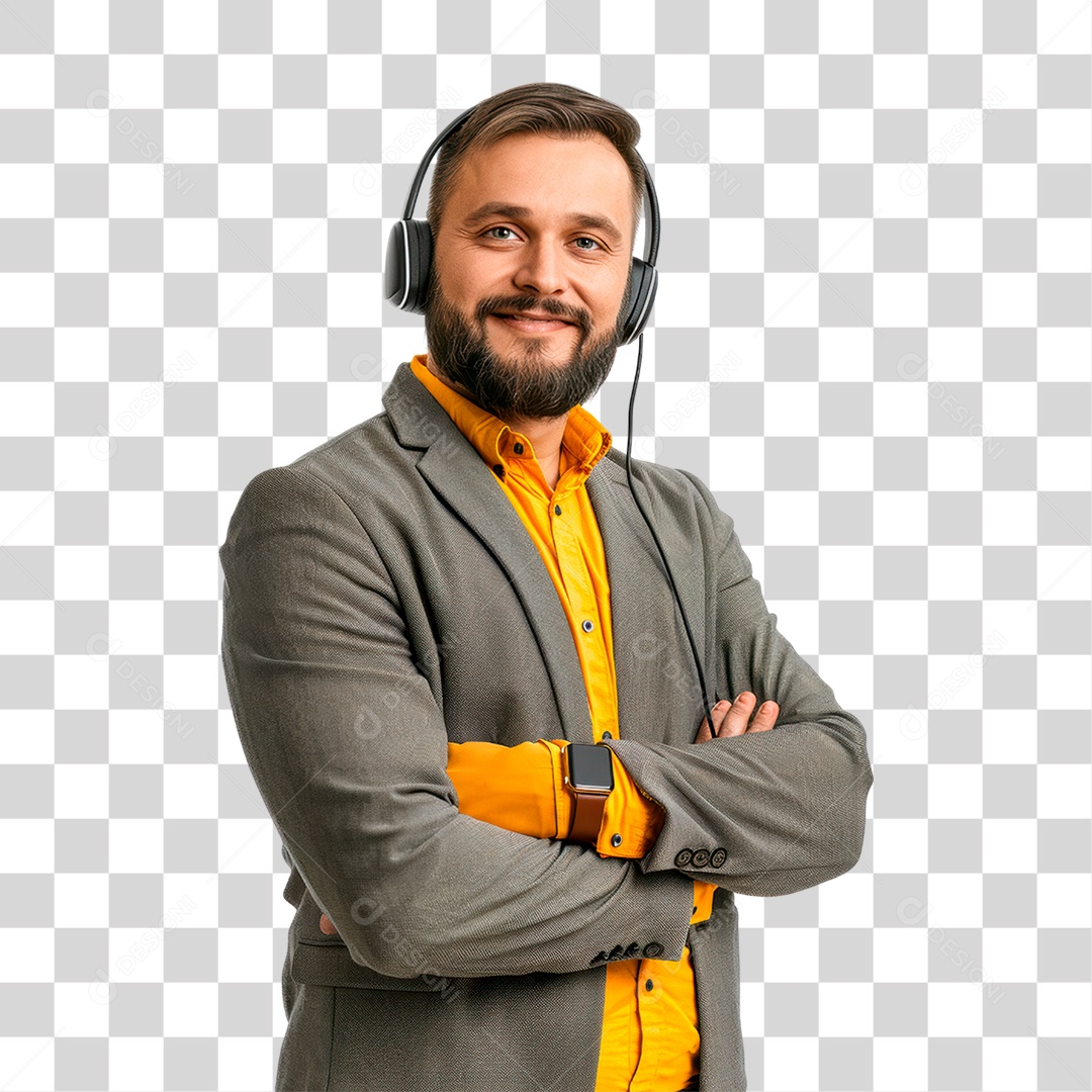 Homem de Terno com Fone PNG Transparente