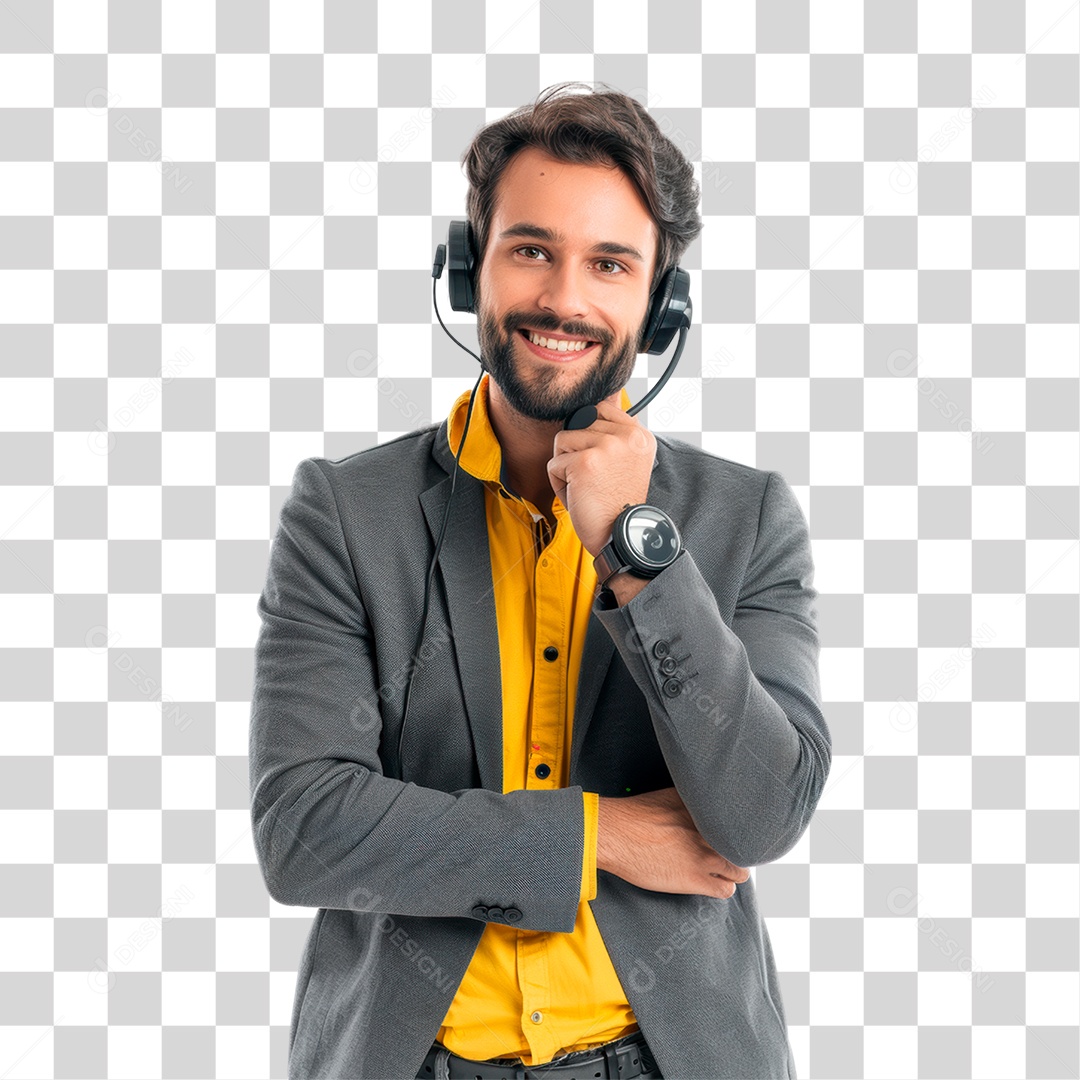Homem de Terno com Fone PNG Transparente