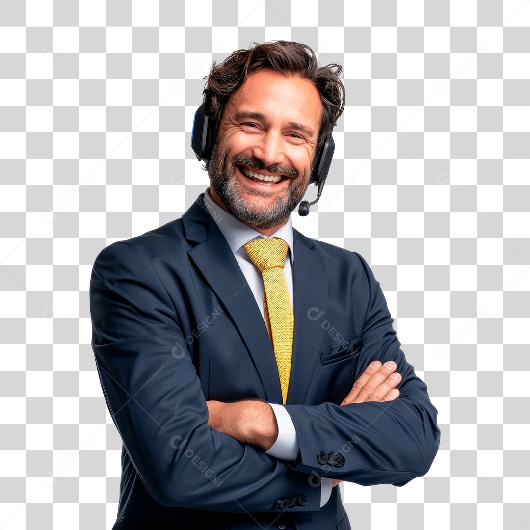 Homem de Terno com Fone PNG Transparente
