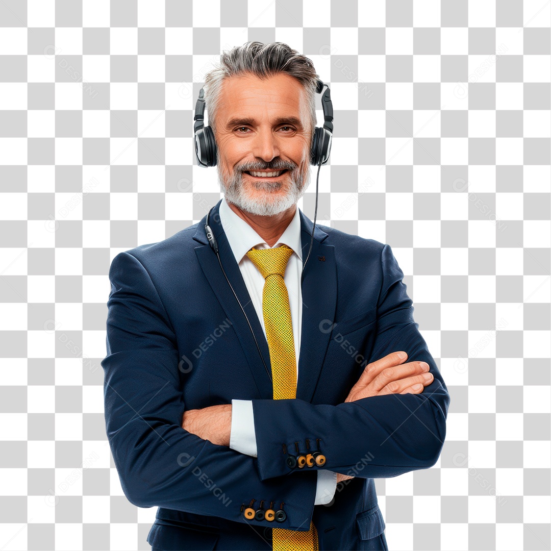 Homem de Terno com Fone PNG Transparente